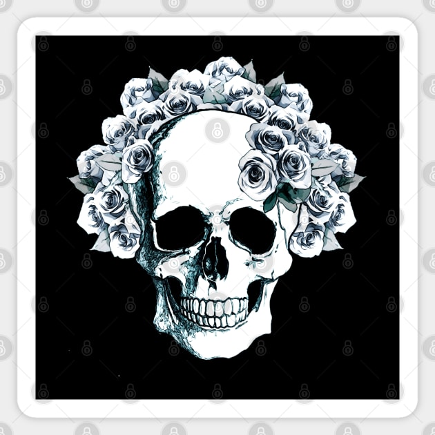 Sage Tribe floral Skull With blue roses Sticker by Collagedream